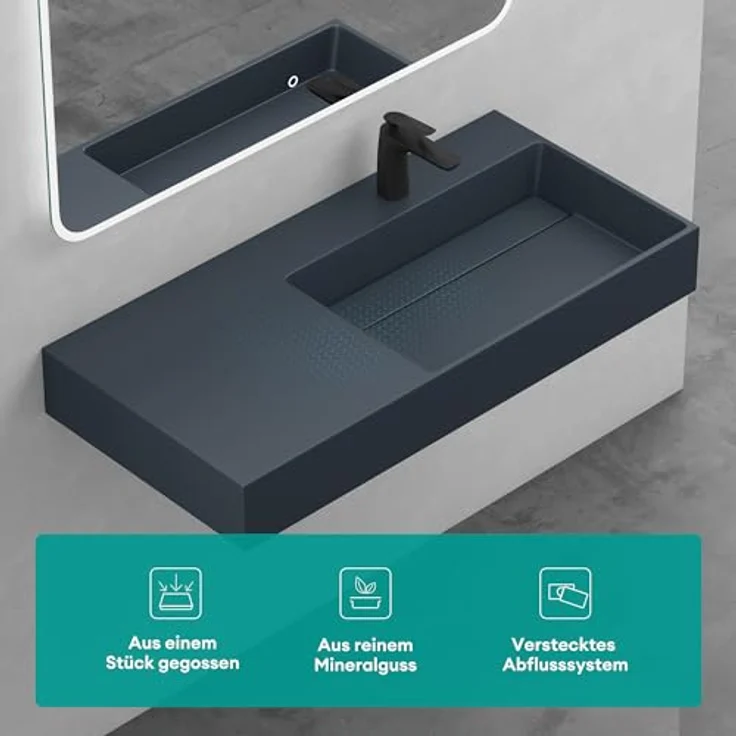 Mai & Mai Aufsatzwaschbecken Mineralguss Gussmarmor Waschbecken Waschschale Design Aufsatzbecken, rechteckig, geeignet für Hängewaschbecken und Aufsatzwaschbecken, weiß - Preisvergleich – Bild 2