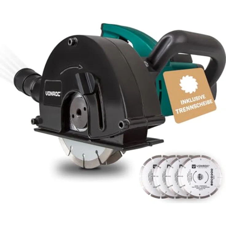 VONROC Mauernutfräse Schlitzfräse 1700 W - 150 mm Komplettset mit 4 Stück Diamantscheiben und Aufbewahrungstasche – Bild 2