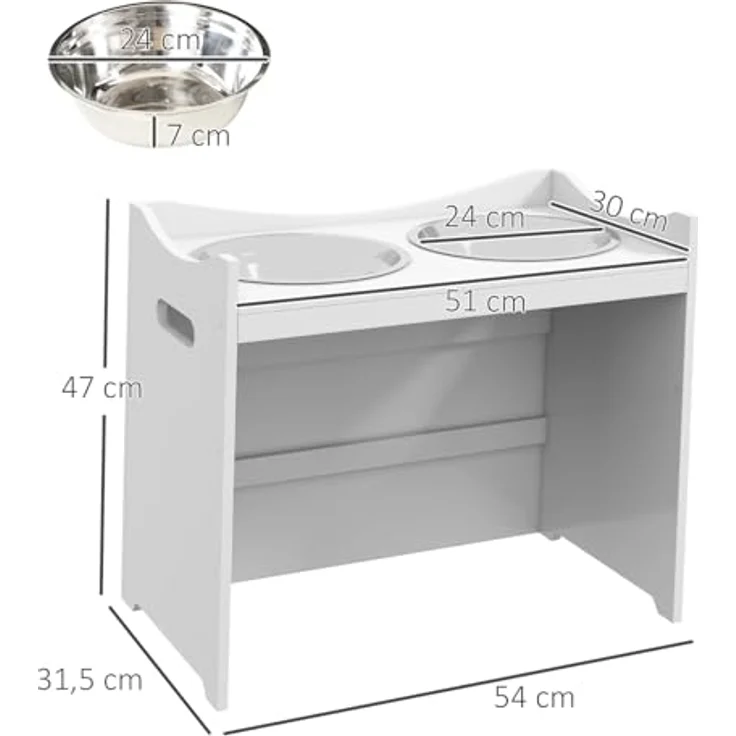 PawHut Futternapf Höhenverstellbar, Erhöhtes Futterstation mit 2L Futterschale aus Edelstahl, mit Futterständer, Griff, Hundebar für alle Hundegrößen, Weiß – Bild 5