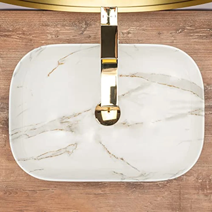 wohnwerk.idee Aufsatzwaschbecken Marmor Optik 46x32cm Belinda - Keramik-Waschbecken in Marmoroptik, pflegeleicht und resistent gegen Fleckenbildung – Bild 3