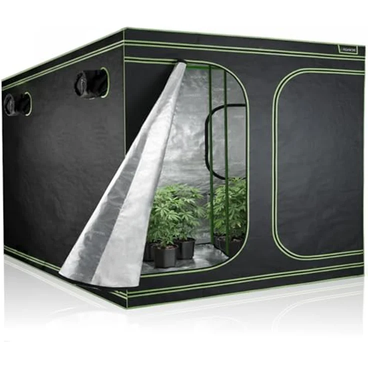HIGHWERK Growzelt "MyHomeGrow" 200 x 200 x 200 cm, lichtundurchlässiges Indoor Zuchtzelt mit hochreflektierender Innenseite, schwarz grün – Bild 4