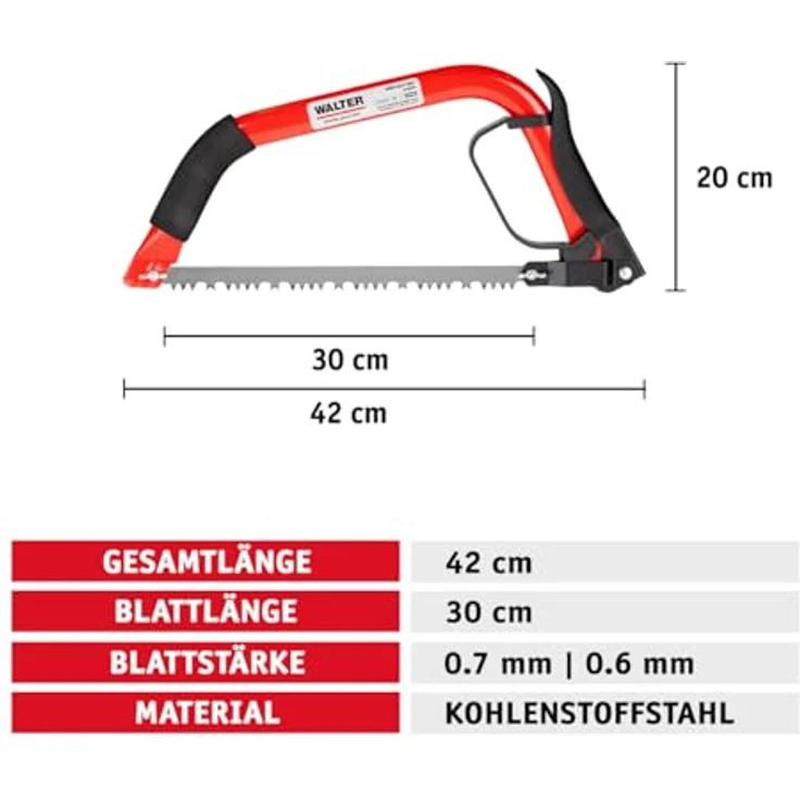 WALTER Bügelsägen SET 2-tlg., 300mm und 606mm, aus Kohlenstoffstahl, gehärtete Zähne für Holz und Metall, mit PVC-Beschichtung und PP-Handschutz – Bild 5