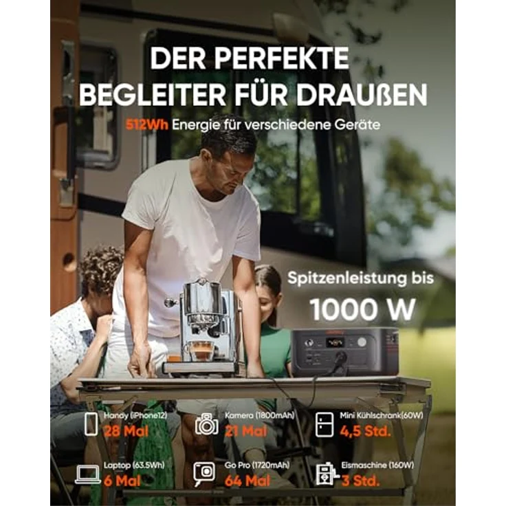 Jackery Explorer 500 V2, Tragbare Powerstation mit 512Wh LiFePO4 Akku, 500W Dauerleistung, Schnellladung und 6000 Zyklen für Camping und Notfälle – Bild 2