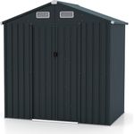 Costway Gartenhaus Metall, 182x129x197cm, 3,25 m³, mit Schrägdach & 2 Schiebetüren, abschließbar, Dunkelgrau