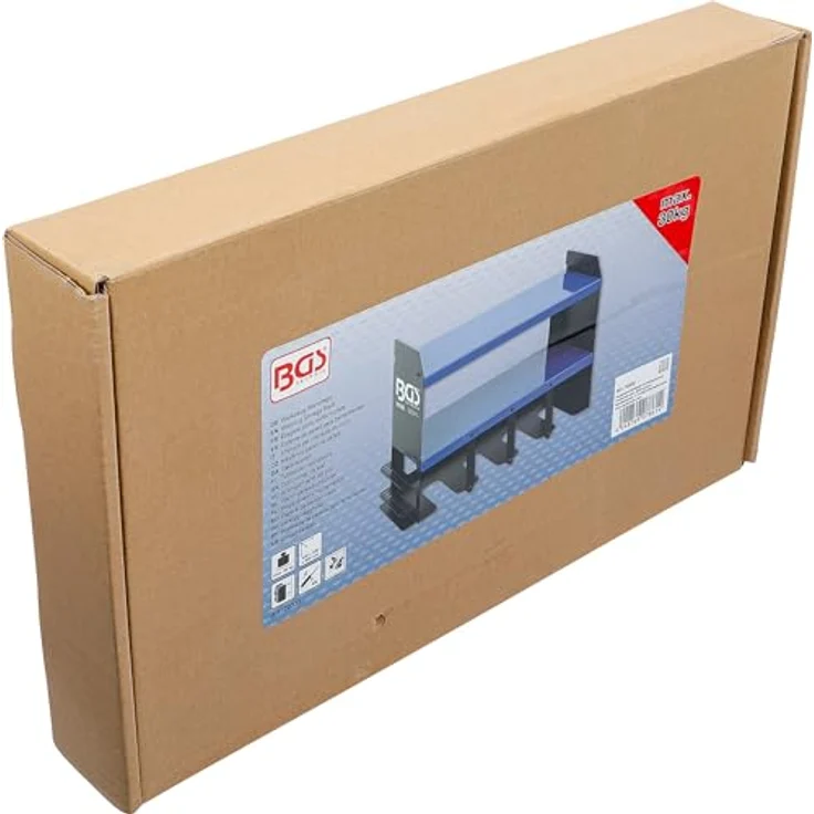 BGS Werkzeug-Wandregal für Akku-Werkzeuge, 2 Ablagen und 4 Werkzeughalter, platzsparende Wandmontage, 430 x 230 x 305 mm – Bild 7