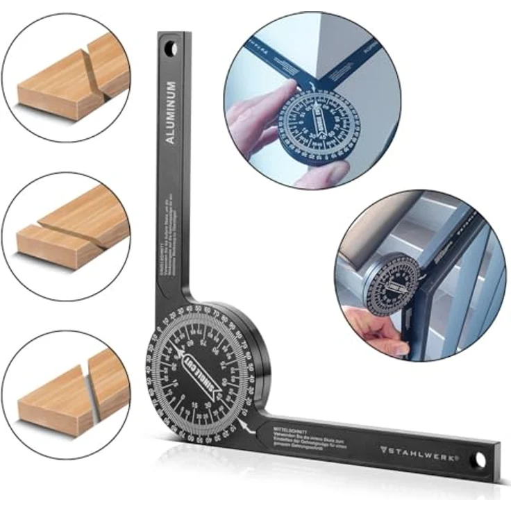 STAHLWERK Winkelmesser 360° Grad aus Aluminium, L:22,5 cm, präzises Messwerkzeug für Gehrungsschnitte – Bild 2