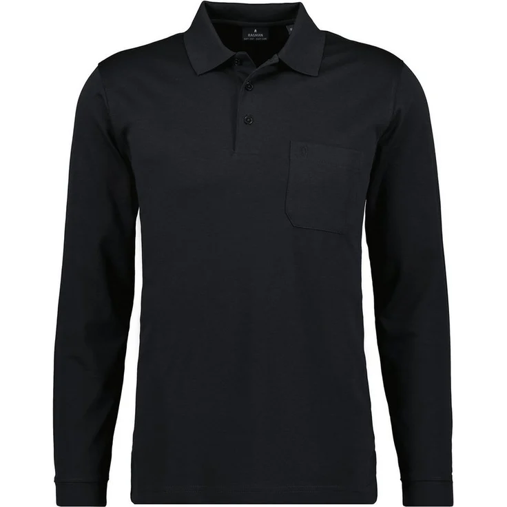RAGMAN Poloshirt, Langarm mit Logo-Stickerei, Softknit-Qualität, diverse Farben
