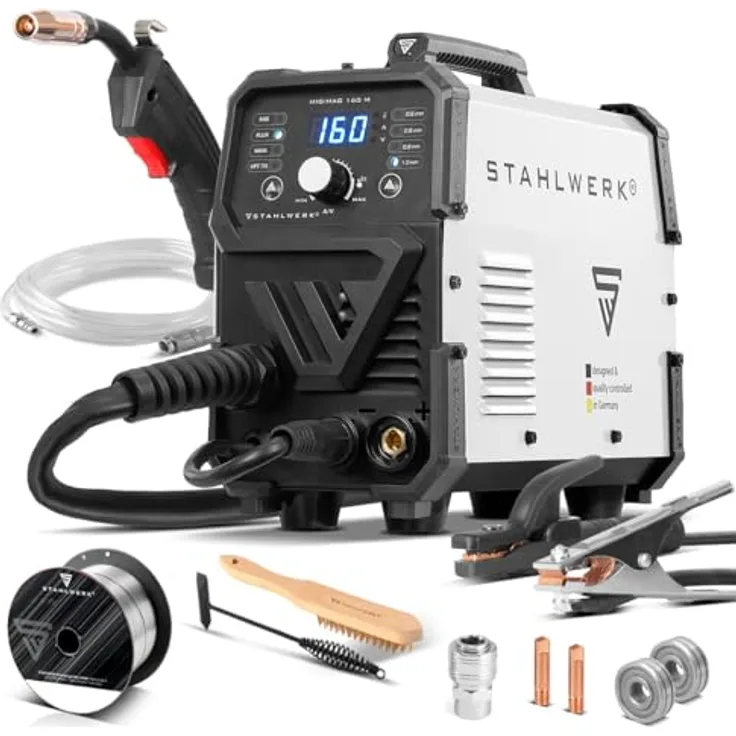 STAHLWERK MIG/MAG-160 M FLUX MMA Lift-TIG, 5-in-1 Schweißgerät mit 160 A, vielseitig einsetzbar für Werkstatt und Montage