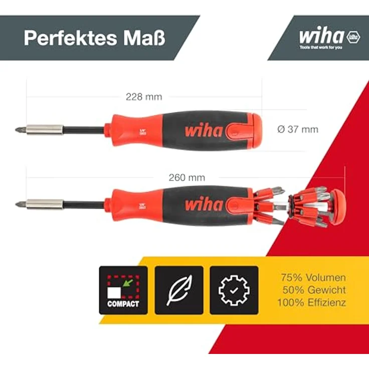 Wiha Schraubendreher mit Bit Magazin LiftUp 25 magnetisch gemischt mit 12 Bits, 1-4'' in Blister (38605), Bits im Griff, langlebig, universell, Bitsatz, Bithalter, platzsparend, kompakt, stabil – Bild 4