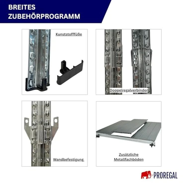 Proregal PROXIMO Metallregal Fachbodenregal, 200 x 360 x 60 cm, 5 Böden, Traglast 200 kg pro Boden, verzinkter Stahl, schraubenloses Stecksystem – Bild 7