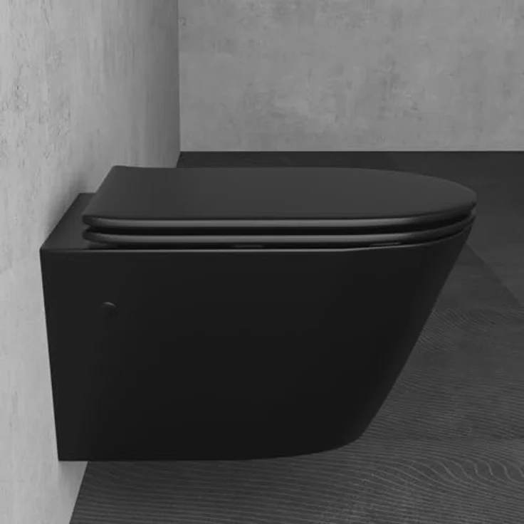 Alpenberger Tiefspül-WC Wand WC Spülrandlos - Hänge WC mit WC Sitz mit Absenkautomatik, Wand Montage, Abgang waagerecht, WC Becken Schwarz mit Nano, WC Schwarz Matt Spülrandlos - Schwarzes Klo – Bild 3