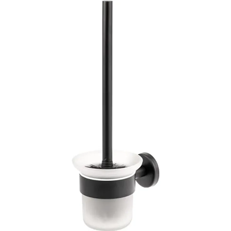 bremermann Bad-Serie Piazza Black - WC-Garnitur Toilettenbürste - Glas & matt schwarzer Edelstahl
