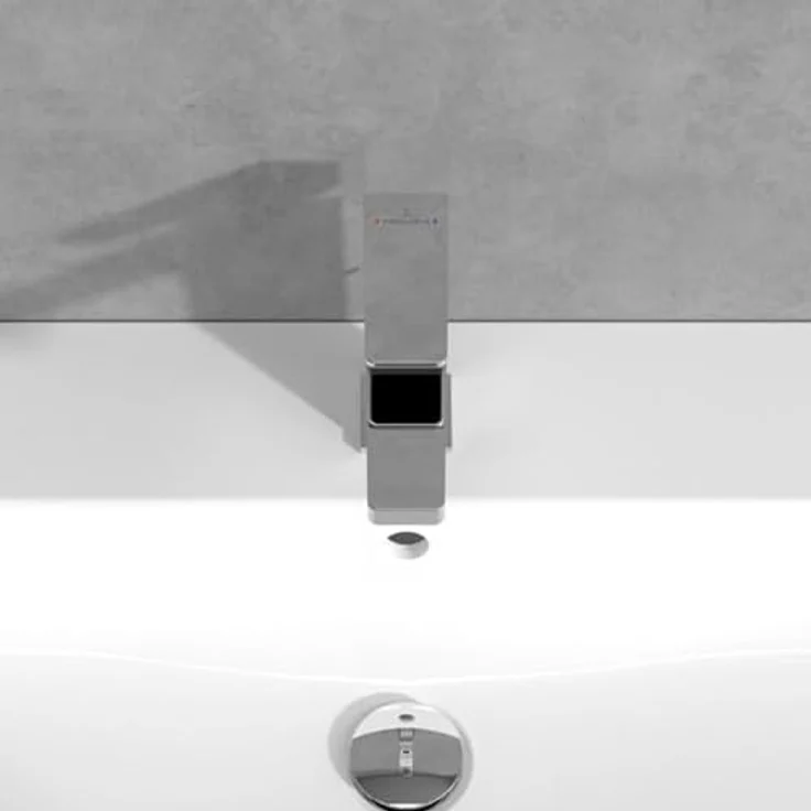 Villeroy & Boch Architectura Square Waschtischarmatur, Wasserhahn Bad mit Zugstange und Keramikkartusche, Waschbeckenarmatur wassersparend, Auslauf Höhe 113mm, eckig, Chrom – Bild 4
