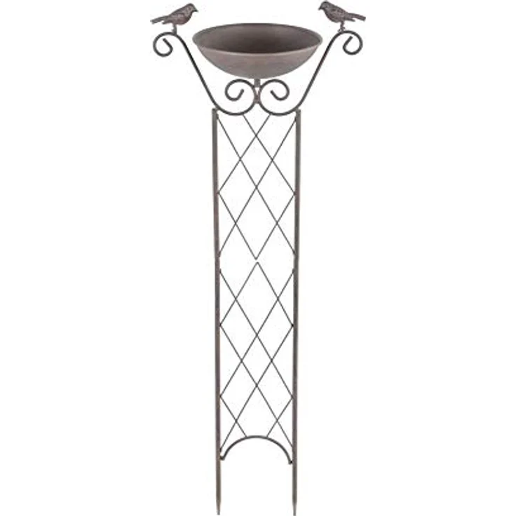 Haushalt International Rankhilfe Metall Rost mit Vogeltränke Rankgitter Gartendeko Rankenfilfen H 82 cm – Bild 2