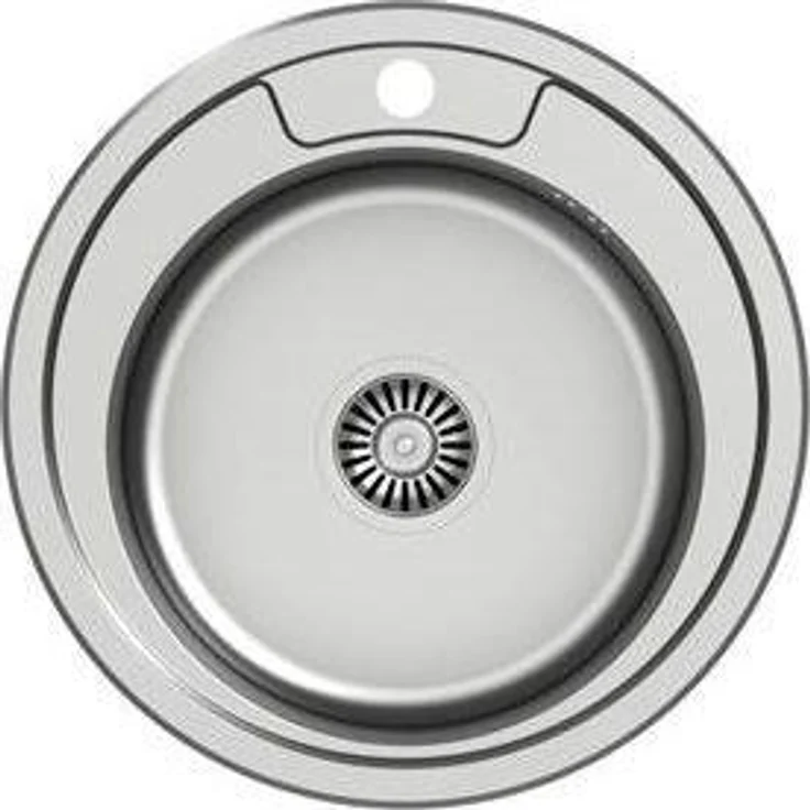Steiner HUGO 210, Spülbecken aus Steinstahl mit Siphon, 1 rundes Becken, silberne Oberfläche