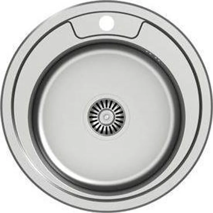 Steiner HUGO 210, Spülbecken aus Steinstahl mit Siphon, 1 rundes Becken, silberne Oberfläche