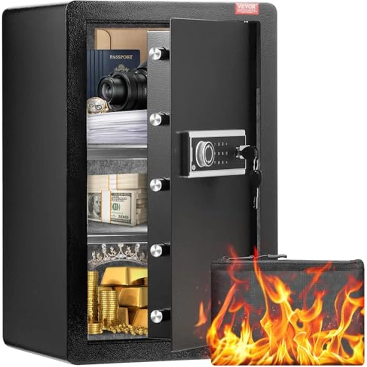 VEVOR Safe Tresor, 3,5 Kubikfuß digitaler Möbeltresor mit feuerfester Geldtasche, 2 höhenverstellbare Trennwände, Schlüssel- und Codeschutz, Geldtresor Schwarz – Bild 1