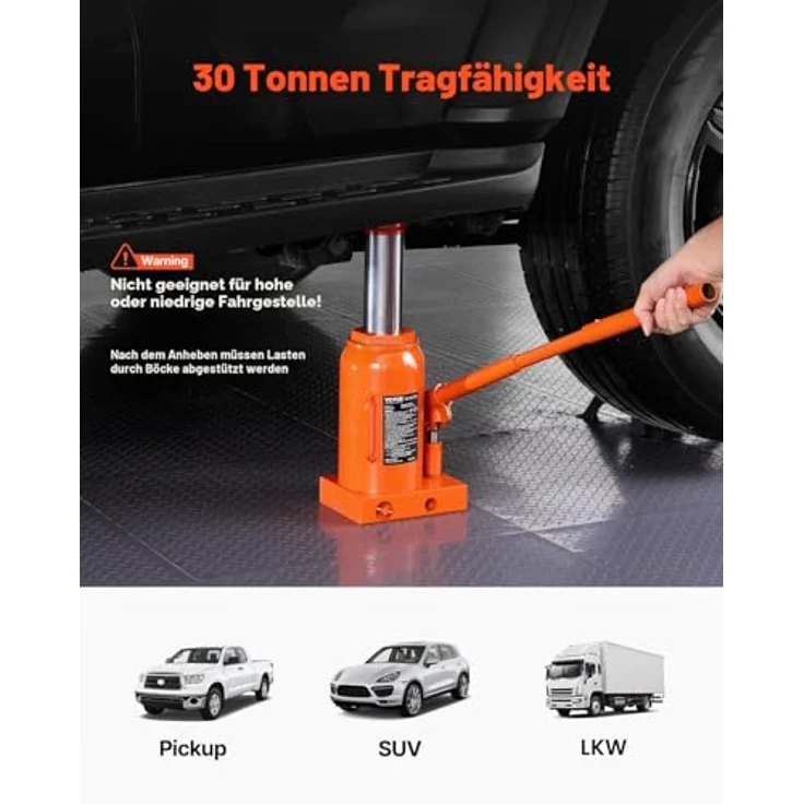 VEVOR hydraulischer Wagenheber 30 t, Stempelwagenheber mit 285-475 mm Hubbereich und 3-teiligem Griff für Auto, Pickup, LKW und Wohnmobil – Bild 2