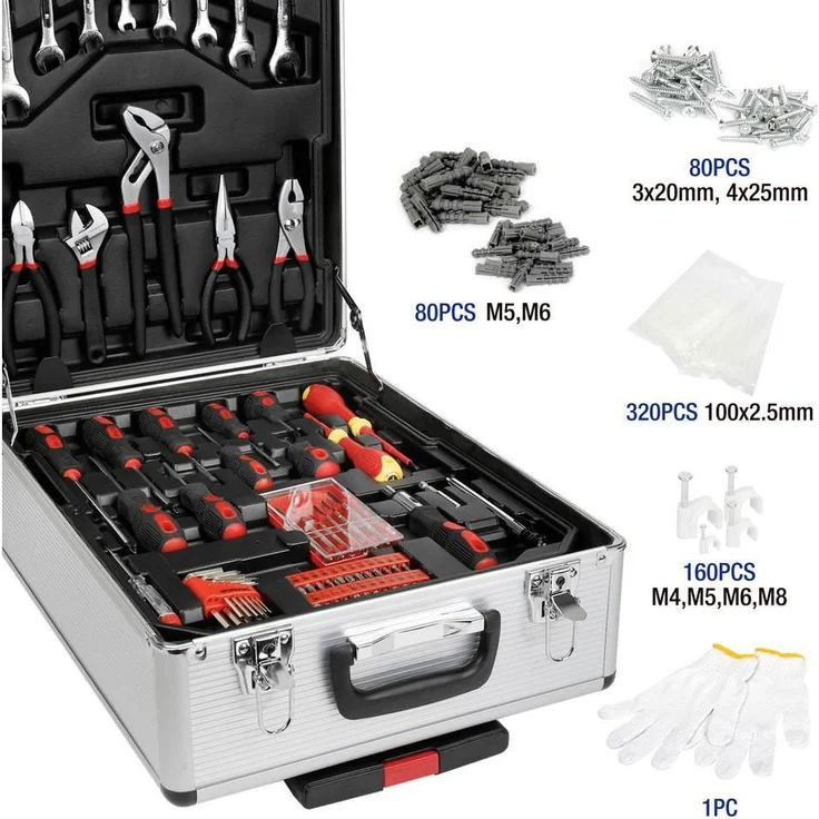 Workpro WP1050, Werkzeugkoffer mit 1050 Teilen, robuste Konstruktion, praktisches Trolley-System, durchdachte Fächeraufteilung