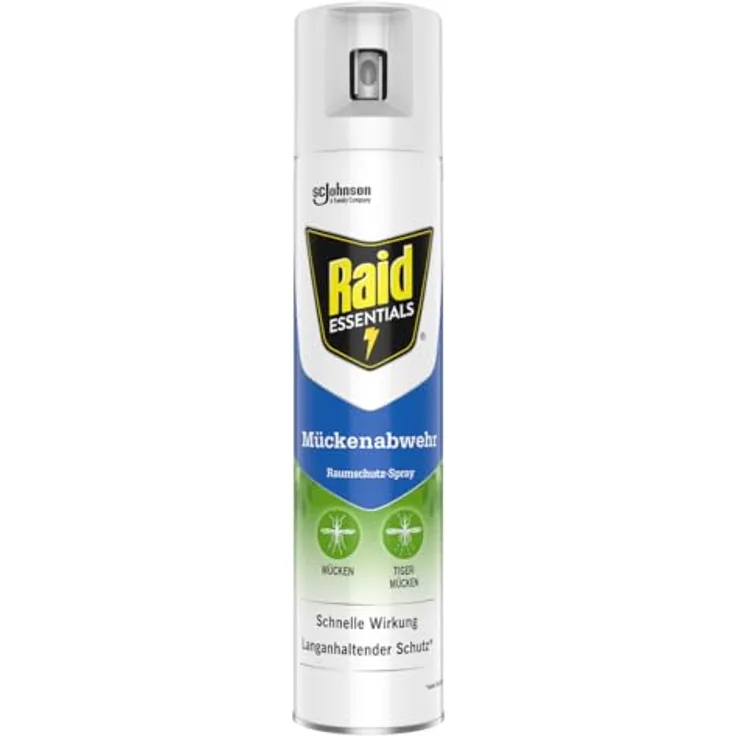 Raid Essentials® Mücken-Raumschutz Spray 300ml, pflanzenbasierter Wirkstoff, wasserbasierte Formel ohne Duftstoffe