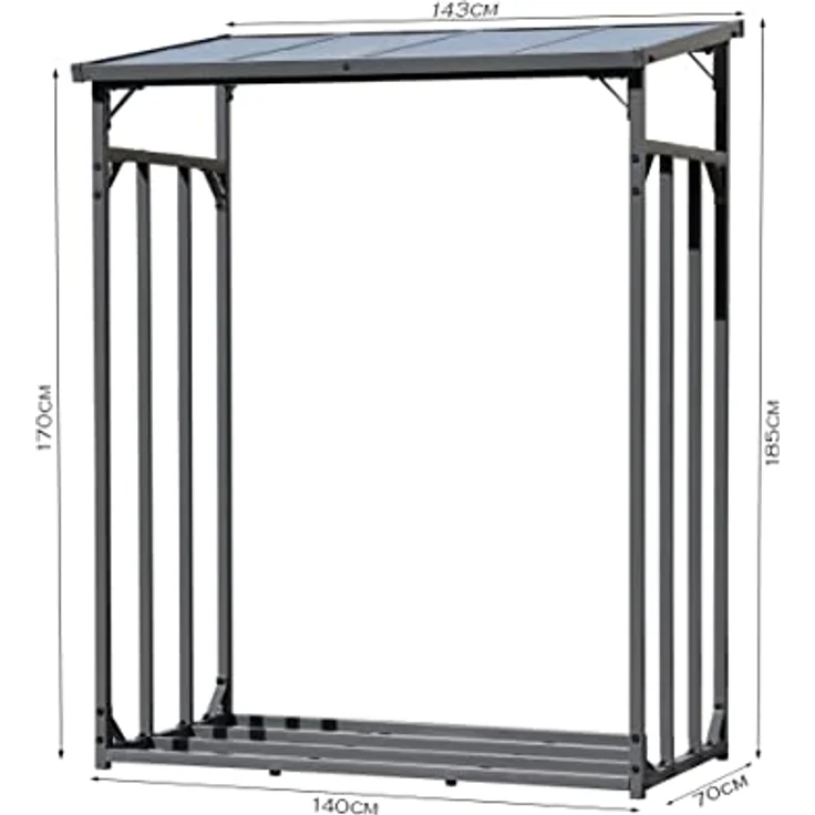 QUICK STAR Metall Kaminholzregal Außen 143 x 70 x 185 cm, Wetterschutz Schwarz, 30 mm Stahlprofil, Wetterfest, 1,8 m³ Kapazität, XL Garten Kaminholzunterstand mit Belüftung – Bild 3