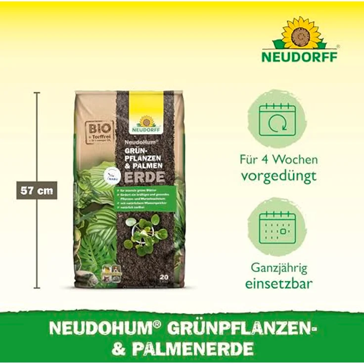 Neudorff NeudoHum Grünpflanzen- und Palmerde, 20L torffrei, Substrat mit optimalem Nährstoffgehalt – Bild 2