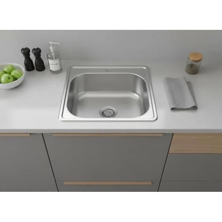 Faizee Möbel Edelstahlspüle 48x48 cm Hochwertig beidseitig Montierbar Küchenspüle Eckig Einbauedelstahlspüle Edelstahl Spülbecken f. Unterschränke ab 45 cm inkl. Siphon-Set – Bild 3