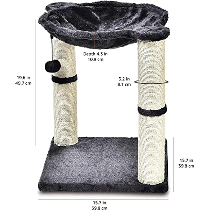 Amazon Basics – Katzen-Kratzbaum mit Haus, Hängematte, Bett und Kratzstamm, 41 x 51 x 41 cm, grau – Bild 5