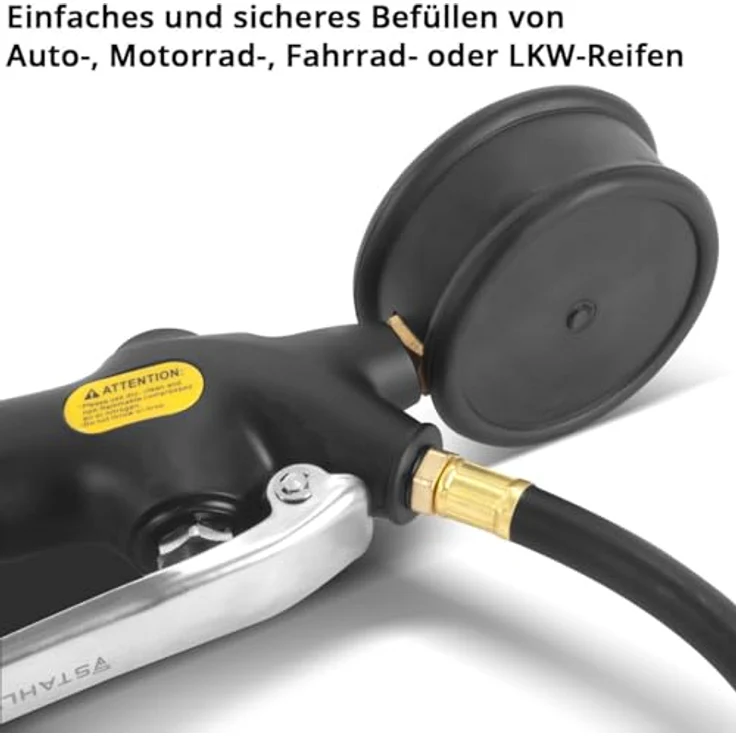 Stahlwerk DRA-162 ST, Druckluft-Reifenfüllpistole mit 2-in-1 Manometer, 0-16 Bar / 0-230 PSI, 380 mm Schlauch – Bild 5