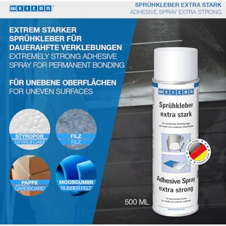 WEICON Sprühkleber extra stark, sprühbarer Kontaktklebstoff für starke und dauerhafte Verklebungen auf rauen Oberflächen, 400 ml – Bild 2