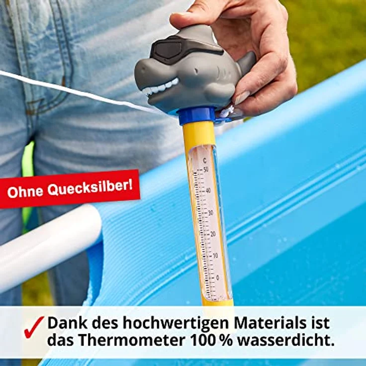 HECHT Poolthermometer mit Hai Motiv, schwimmendes Thermometer für Pool, Whirlpool und Teich, bruchfest, mit Befestigungsband, Celsius & Fahrenheit Skala – Bild 5