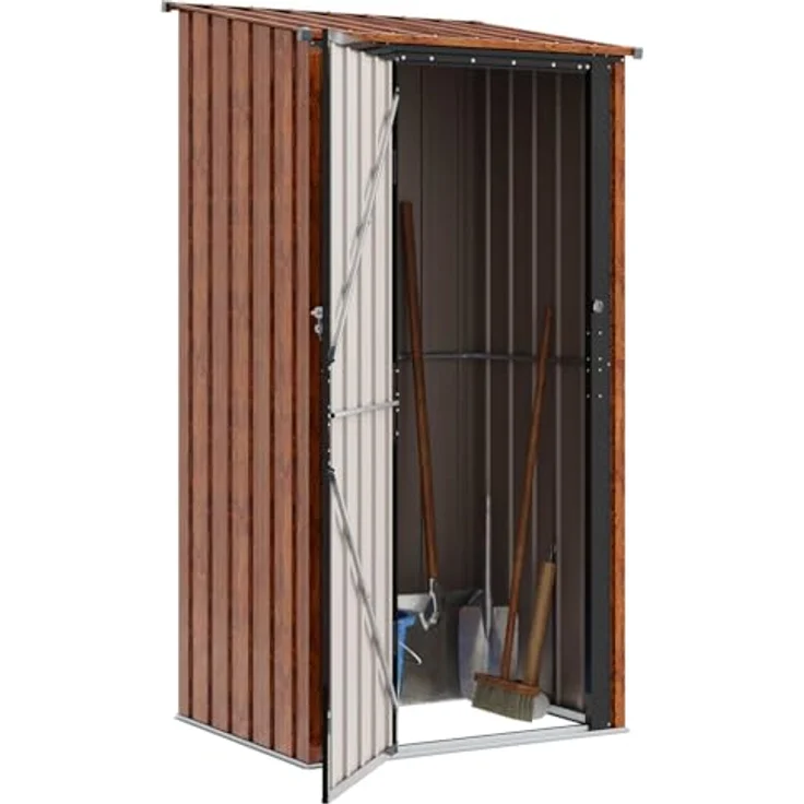 vidaXL Gartenhütte Braun, 103 x 86 x 200 cm, wetterfestes Metall, Garten- und Terrassen-Speicher mit viel Stauraum für Werkzeuge – Bild 1