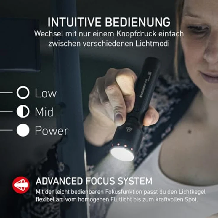 Ledlenser P6R, wiederaufladbare LED Taschenlampe, 1600 Lumen, 320m Fokus, USB-C, IP68 wasserdicht, 60 Stunden Leuchtdauer, 4 Leuchtmodi, Notfalltaschenlampe für Camping und Outdoor – Bild 3