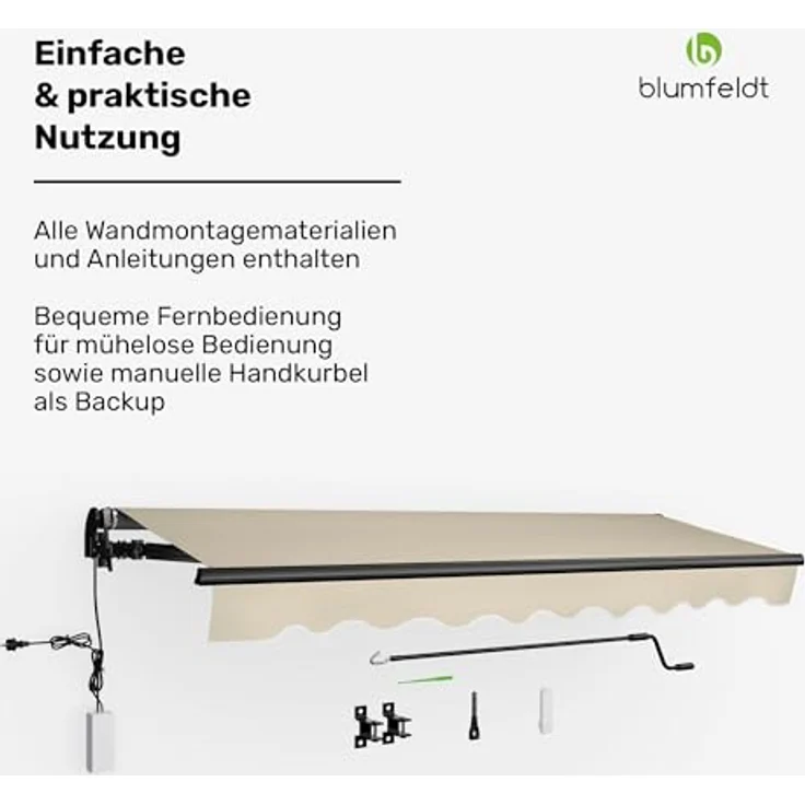 Blumfeldt CloudShade Markise 3m, elektrische Gelenkarmmarkise mit App & Fernbedienung, UV 30+ Schutz, Regenschutz, einstellbarer Neigungswinkel, Aluminiumrahmen, beige, 295x250 cm – Bild 5