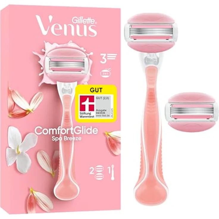 Gillette Venus ComfortGlide Spa Breeze, Damenrasierer mit Gelkissen und 2 Ersatzklingen, rutschfestes ergonomisches Handstück, GUT GETESTET bei Stiftung Warentest – Bild 1