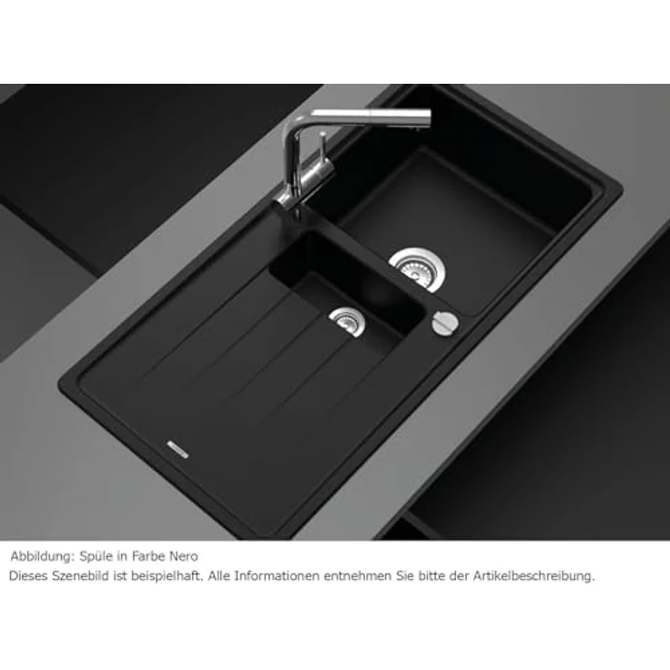 Schock Superb D-150 A Nero - Granitspüle in Schwarz, 100 x 50 cm, reversibles Becken, 2 Hahnlöcher – Bild 3