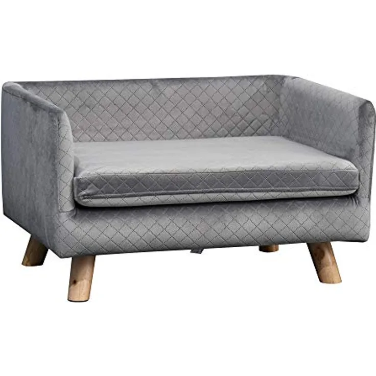 PawHut Hundesofa mit Holzbeinen Hundebett Haustiersofa Hundematte für kleine Hunde bis zu 8 kg Samt-Touch Grau 64 x 45 x 36 cm