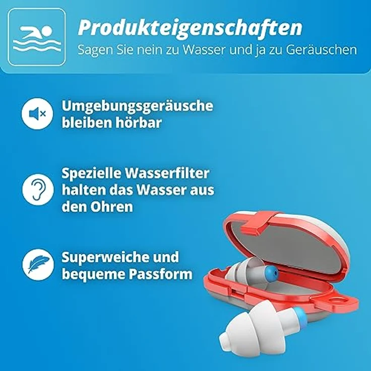 Alpine SwimSafe Ohrstöpsel, Wasserdichte Ohrstöpsel zum Schwimmen, Halten Wasser Fern, Bequemes Hypoallergenes Material, Wiederverwendbare Ohrstöpsel – Bild 3