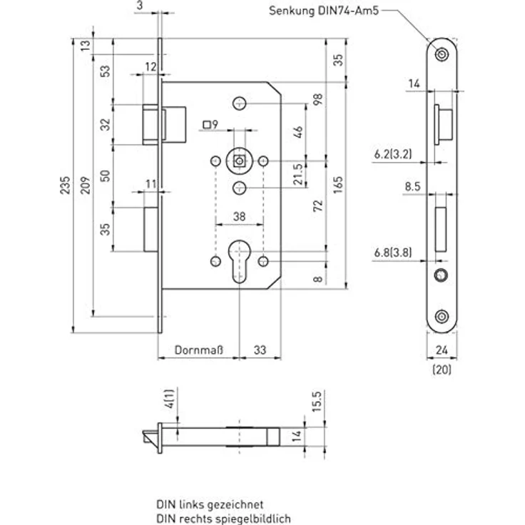 BMH Fluchttürschloss 1028, 1-flg. /EN 179, DM 65/24 links, Edelstahl rostfrei – Bild 2