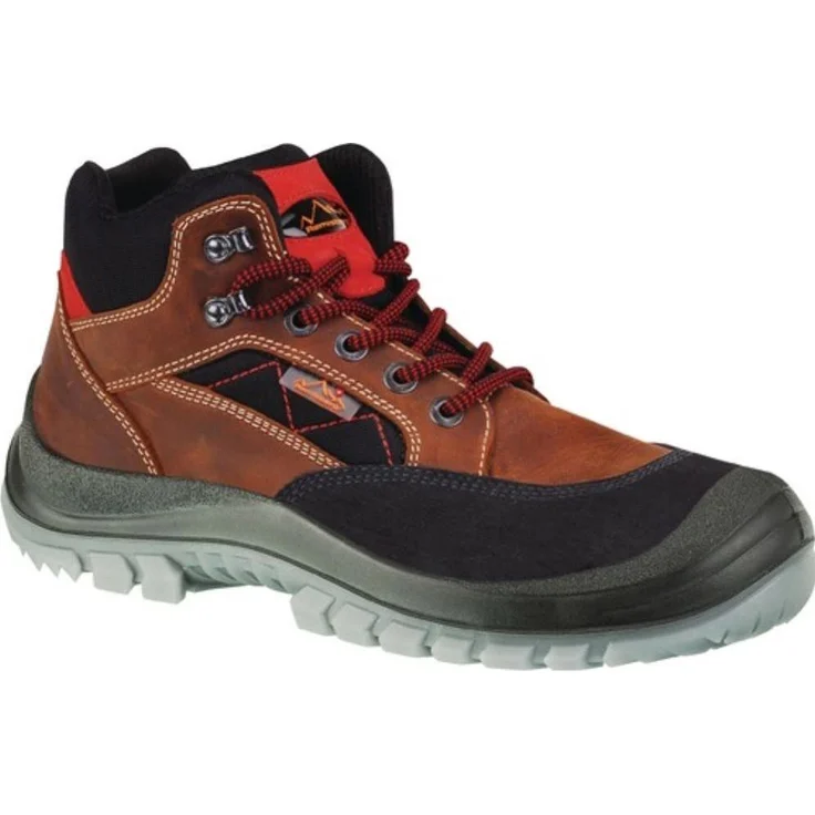 Remisberg Sherpa Sicherheitsschuhe S3 EN ISO 20345, Nubukleder, braun/rot, Größe 39, rutschsichere Active Grip®-Sohle, Kunststoffzehenschutz, durchtrittssichere Stahlzwischensohle