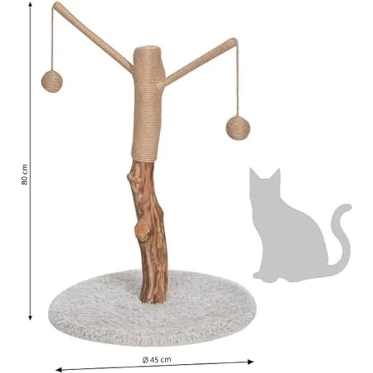 Dehner Lovely Katzen-Kratzbaum, ca. 80 x 45 x 45 cm, echter Baumstamm, Holz/Plüsch/Sisal, braun/weiß – Bild 4