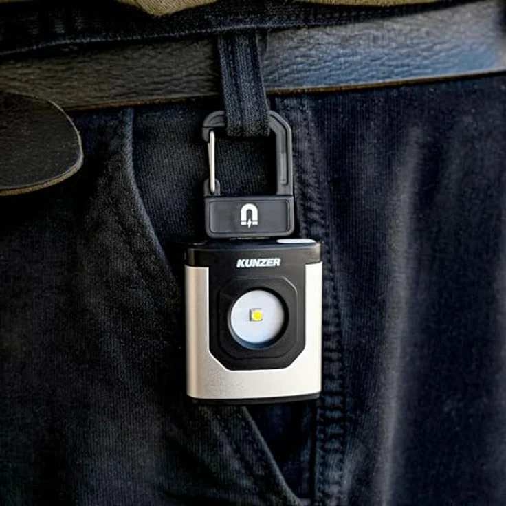 Kunzer PL-002 Minilampe LED 600 lm IP65, Kompaktleuchte mit Magnet, Karabiner und USB-Ladefunktion, 4 Betriebsmodi, stoßfest, 52 g – Bild 5