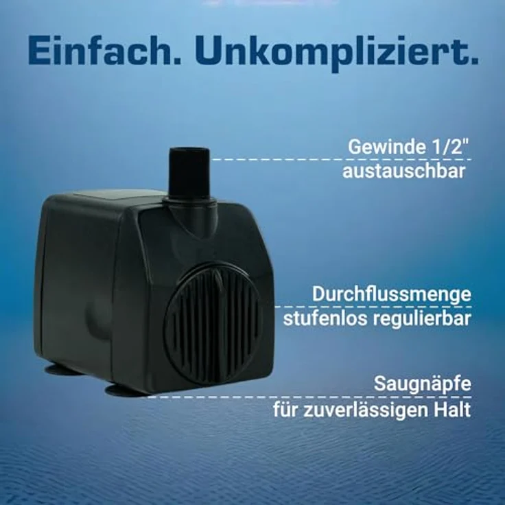 KERRY Wasserspiel-Pumpe 12 V – 750 L/H | nur 10 Watt | 7m Kabel | 140 cm Förderhöhe | Teichpumpe | Wasserpumpe | Springbrunnen-Pumpe | KEP750L, Schwarz – Bild 5