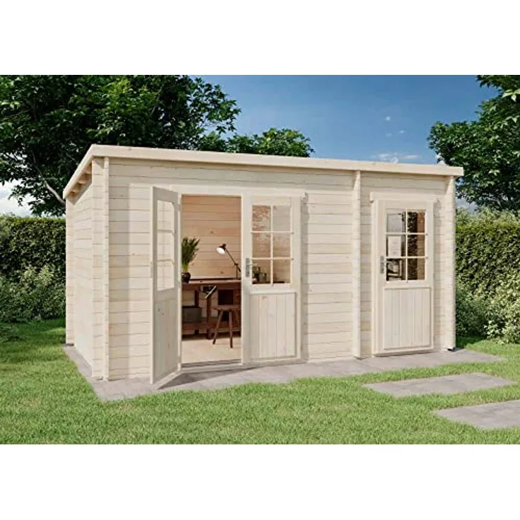 Alpholz Gartenhaus Maria aus Holz Gerätehaus mit 40 mm Wandstärke Garten Holzhaus Geräteschuppen mit 2 Räumen 450 x 250cm Pultdach