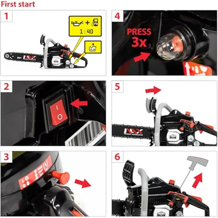 NAX POWER PRODUCTS 200C Motor 37 cm3 1,2kW Führungsschiene 14'' 35cm Anti-Rückschlag-System Low Kickback Briggs & Stratton Lizenzware Benzin-Säge Kettensäge, Schwarz – Bild 4