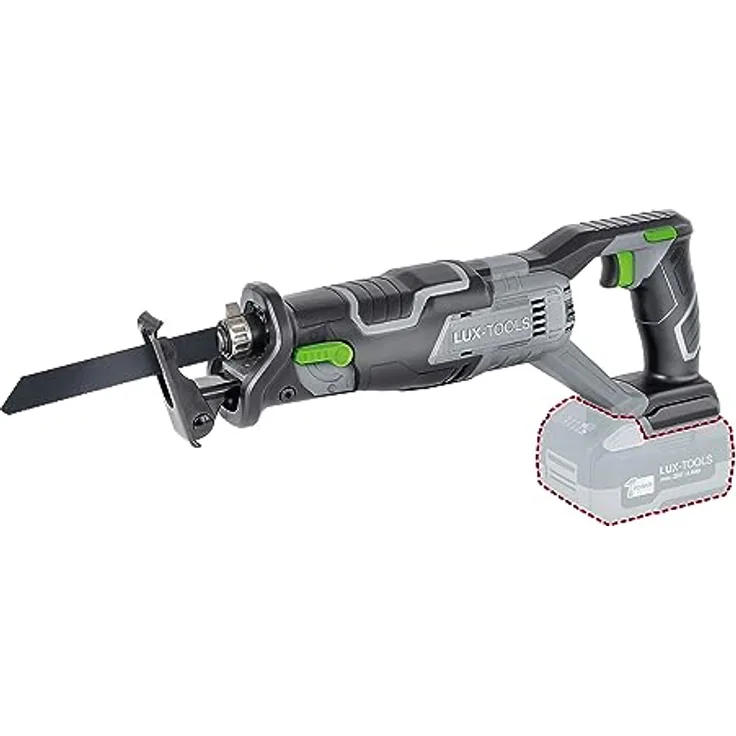 LUX-TOOLS A-SB-20/115 Akku-Säbelsäge mit 1/2"-Universalaufnahme & verstellbarer Schnitttiefe, inkl. Sägeblättern | 20V Säbelsäge mit max. Schnitttiefe von 115mm [ohne Akku/ohne Ladegerät]