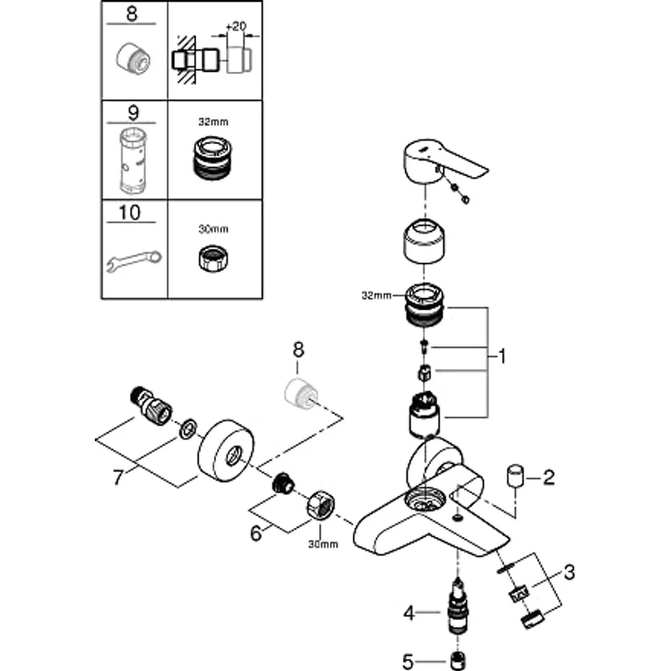 Grohe QuickFix Badewannenarmatur Start, Wandmontage mit kratzfester Chromoberfläche, Einhebelmischer und integriertem Rückflussverhinderer – Bild 5