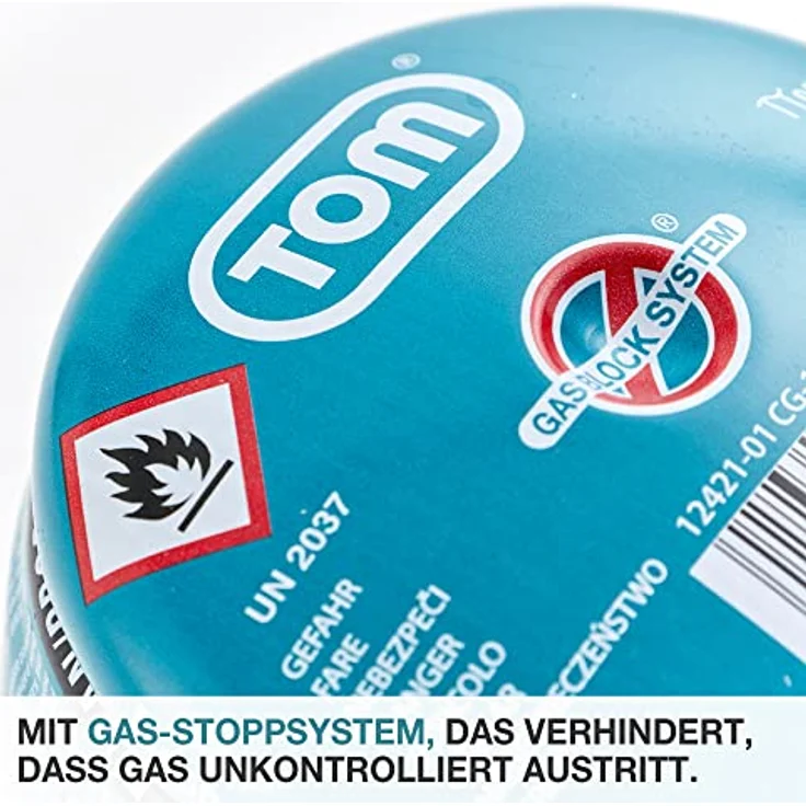 TOM Gaskartuschen CG-190, Butangas Kartuschen 190 g mit Sicherheitsventil, ideal für Campingkocher, Lötbrenner und Abflämmgerät, 6 x, 12 x oder 48 x Varianten erhältlich – Bild 2