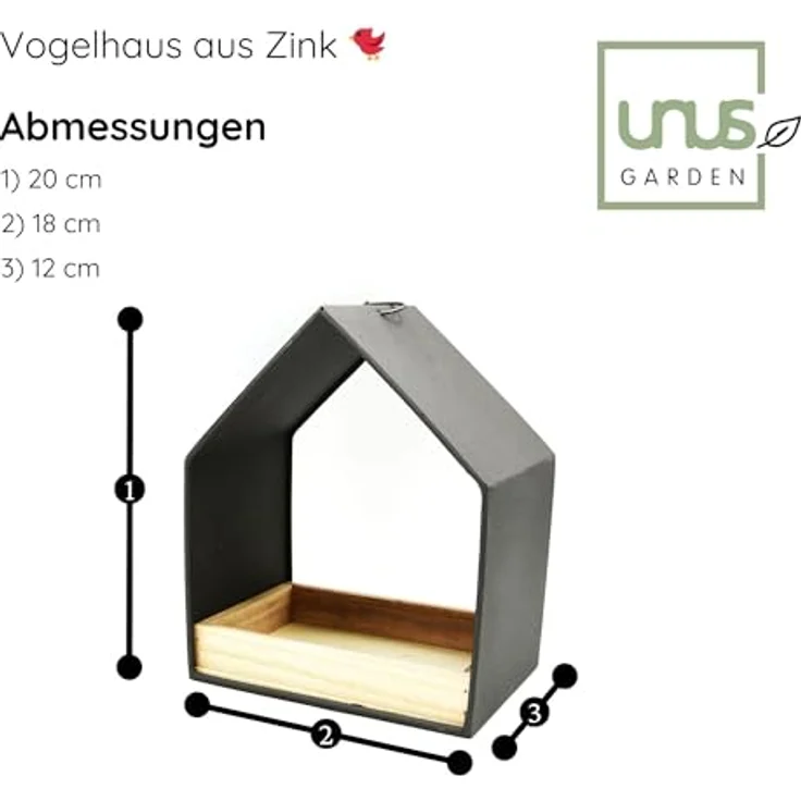 UNUS Garden Vogelfutterhaus Zink, Futterhaus mit herausnehmbarer Futterschale, wetterfest, 20x18x12cm für Wildvögel – Bild 3