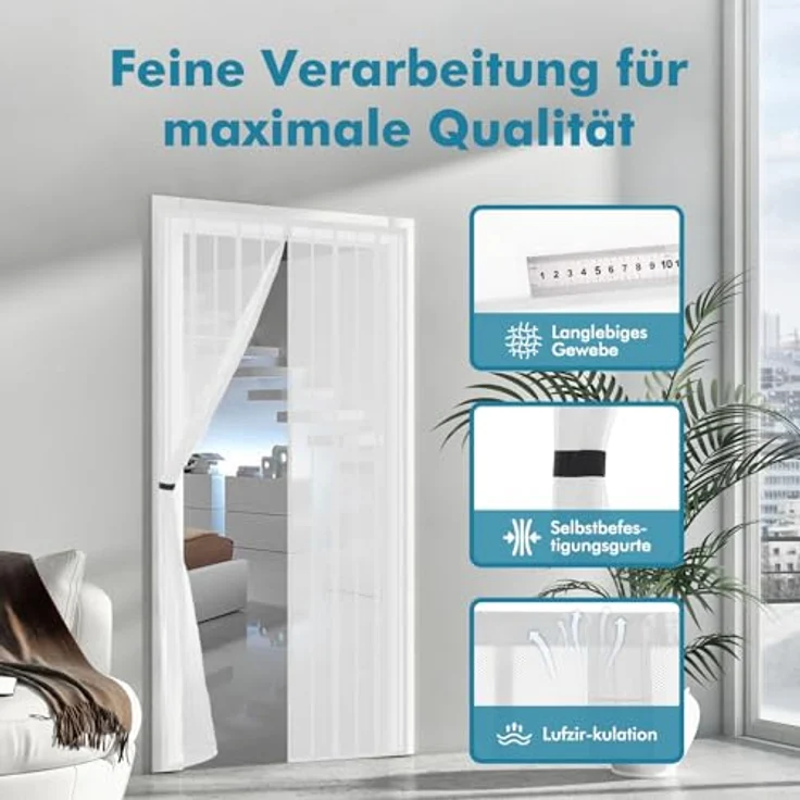 Sekey Magnet Fliegengitter Balkontür 110x220cm, Insektenschutz ohne Bohren, weiß, für Schiebetüren – Bild 3
